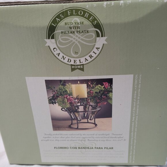 Candelaria Bud Vase with Pillar Plate 4 Glass Vases Wrought Iron Centerpiece - Picture 4 of 10